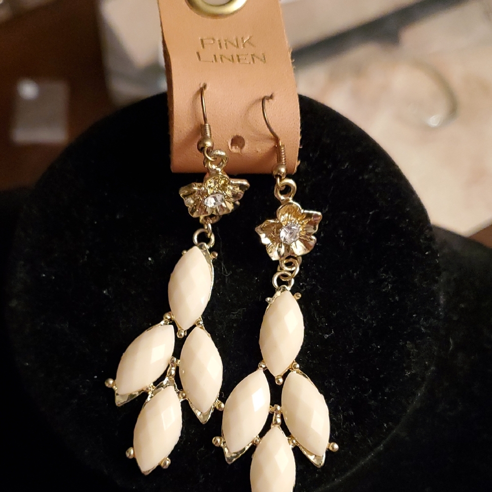 Pink Linen Cream and Gold Leaf Earrings